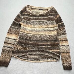 M. Fredric WomensStriped Wool Alpaca Blend Chunky Knit Sweater Brown  Med S2464